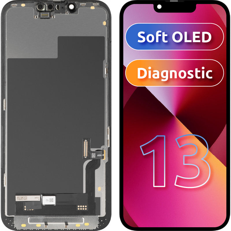 Display cu Touchscreen MP compatibil cu Apple iPhone 13, cu Rama, Versiune Soft OLED FHD Diagnostic, Negru, Resigilat