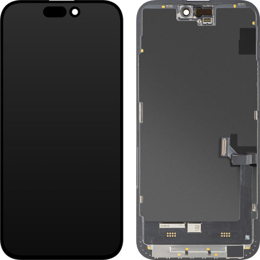 Display cu Touchscreen MP compatibil cu Apple iPhone 15 Plus, cu Rama, Versiune Soft OLED FHD Diagnostic, Negru