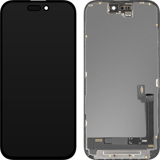 Display cu Touchscreen MP compatibil cu Apple iPhone 16, cu Rama, Versiune OLED IC Movable, Negru