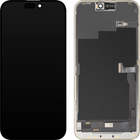 Display cu Touchscreen MP compatibil cu Apple iPhone 15 Pro Max, cu Rama, Versiune OLED FHD Diagnostic, Negru