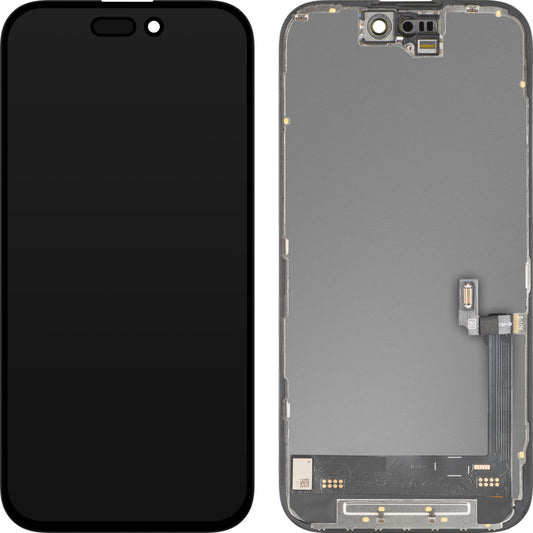 Display cu Touchscreen MP compatibil cu Apple iPhone 16, cu Rama, Versiune Soft OLED FHD 120Hz IC Movable, Negru