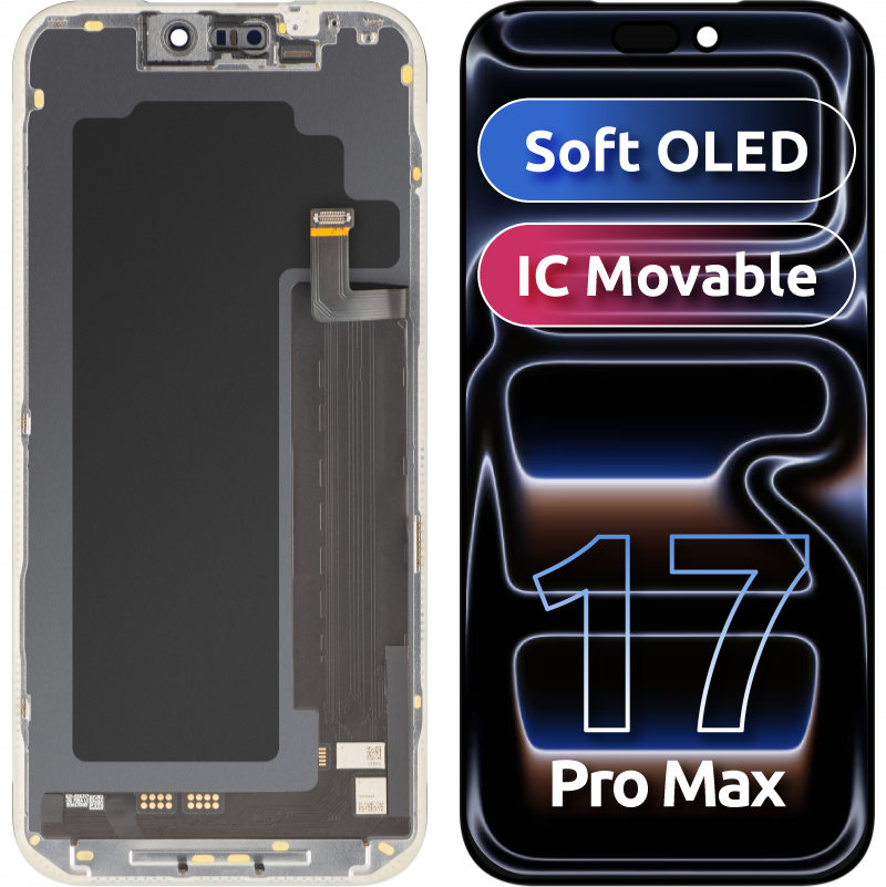 Display cu Touchscreen MP compatibil cu Apple iPhone 17 Pro Max, cu Rama, Versiune Soft OLED FHD 120Hz IC Movable, Negru