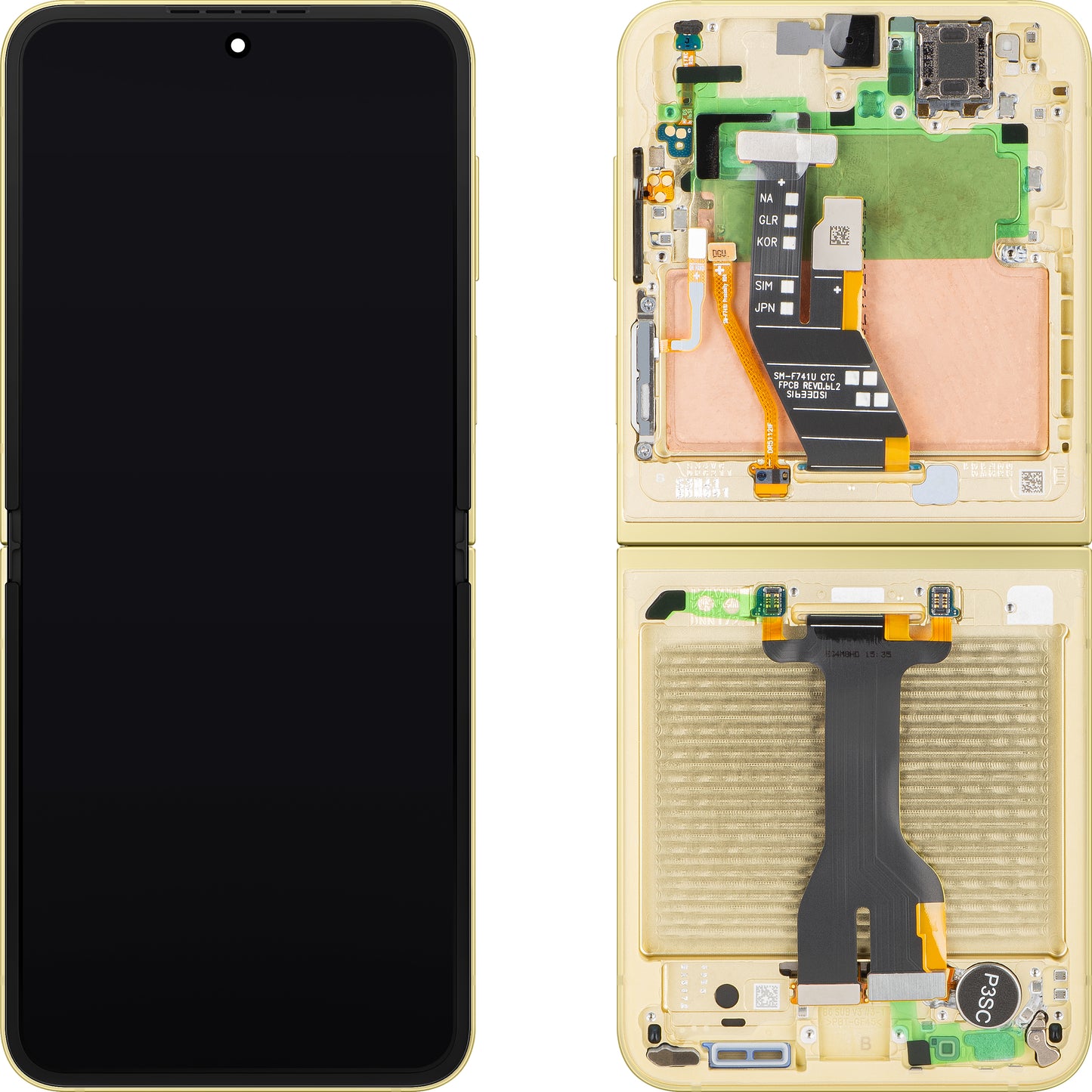 Display cu Touchscreen Samsung Galaxy Z Flip6 F741, cu Rama, Sub Inner, Galben, Service Pack GH82-35014B