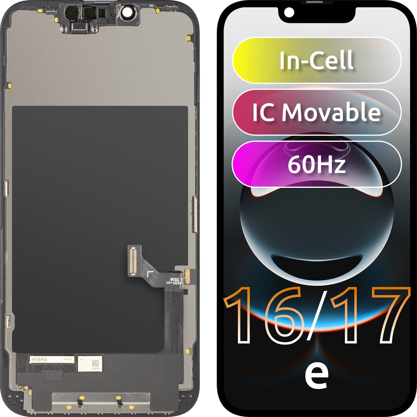 Display cu Touchscreen ZY pentru Apple iPhone 17e / 16e, cu Rama, Versiune LCD In-Cell IC Movable, Negru