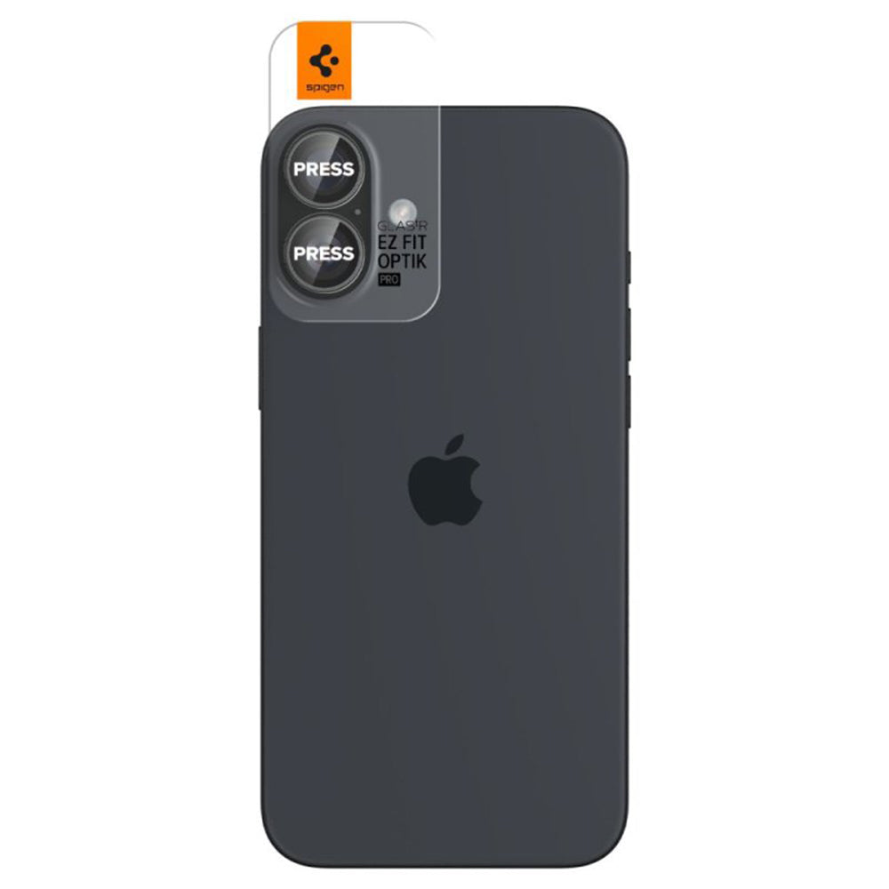 Folie de protectie Camera Spate Spigen GlastR EZ FIT Optik Pro pentru Apple iPhone 17 / 16 Plus / 16, Sticla Securizata, Set 2 bucati, Transparenta