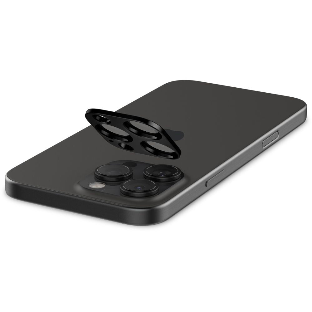 Folie de protectie Camera Spate Spigen GlastR Optik pentru Apple iPhone 16 Pro Max, Sticla Securizata, Set 2 bucati, Neagra AGL05273
