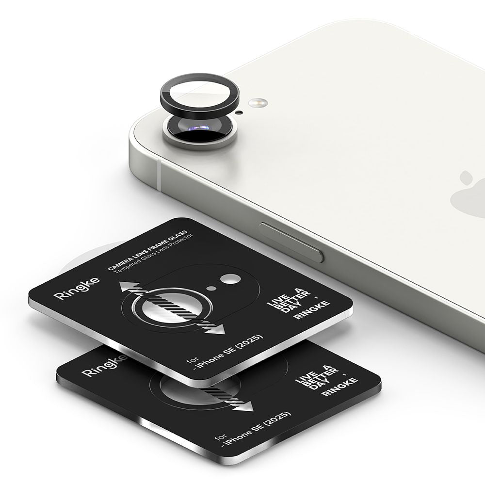 Folie de protectie Camera Spate Ringke pentru Apple iPhone 16e, Sticla Securizata, Set 2 bucati, Neagra