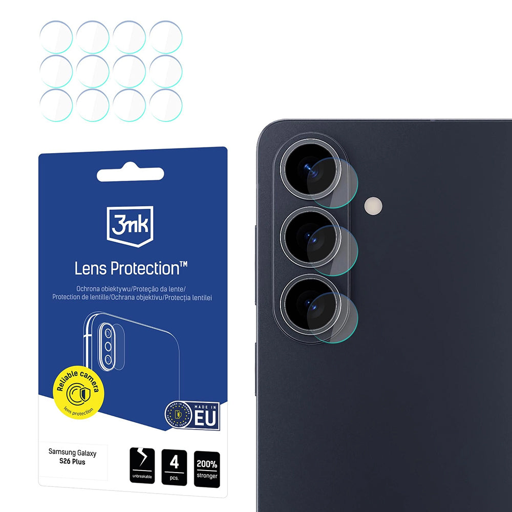 Folie de protectie Camera Spate 3MK Protection pentru Samsung Galaxy S26 Plus S947, Sticla Securizata, Set 4 bucati, Transparenta