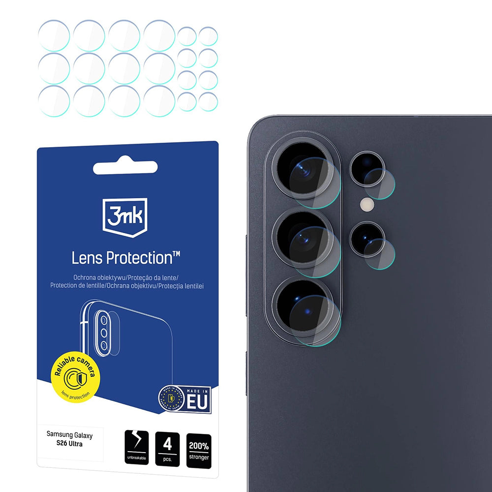 Folie de protectie Camera Spate 3MK Protection pentru Samsung Galaxy S26 Ultra S948, Sticla Securizata, Set 4 bucati, Transparenta