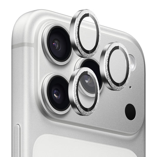 Folie de protectie Camera Spate Blueo Glitter Diamond Metal Frame pentru Apple iPhone 17 Pro Max / 17 Pro, Sticla Securizata, Argintie