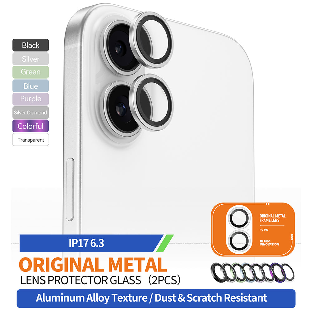 Folie de protectie Camera Spate Blueo Metal Frame pentru Apple iPhone 17, Sticla Securizata, Multicolor