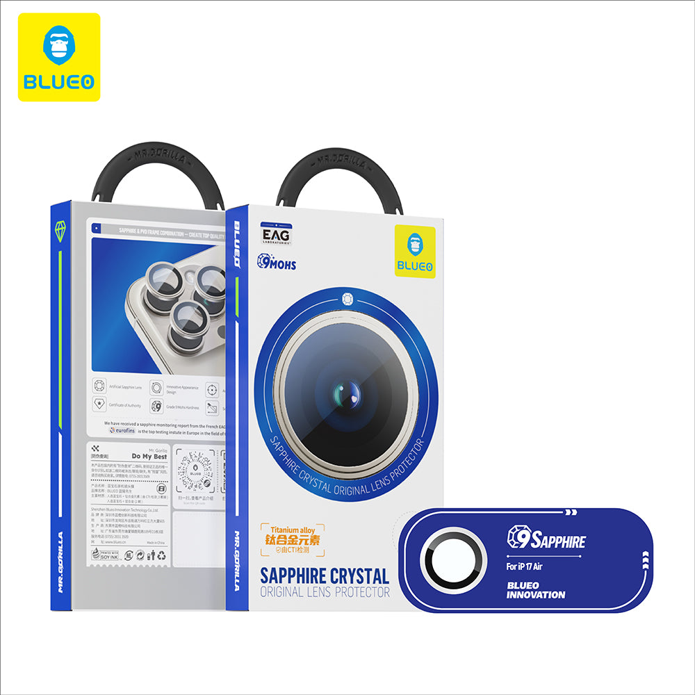 Folie de protectie Camera Spate Blueo Sapphire Crystal pentru Apple iPhone 17 Air, Sticla Securizata, Neagra