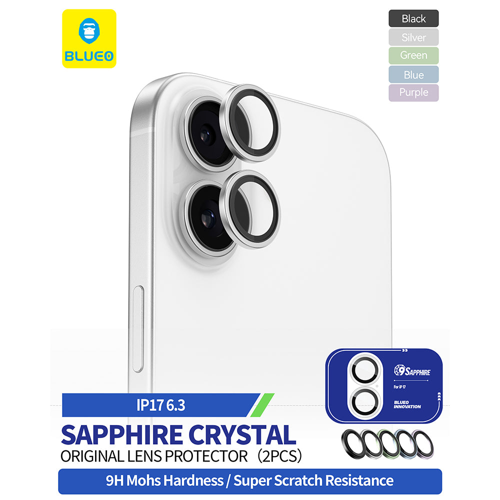 Folie de protectie Camera Spate Blueo Sapphire Crystal pentru Apple iPhone 17, Sticla Securizata, Bleu