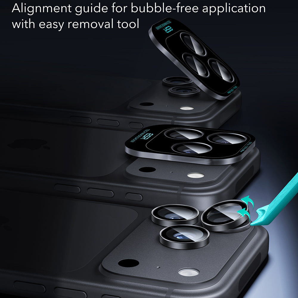 Folie de protectie Camera Spate ESR Armorite pentru Apple iPhone 18 Pro / 18 Pro Max, Sticla Securizata, Set 2 bucati, Neagra