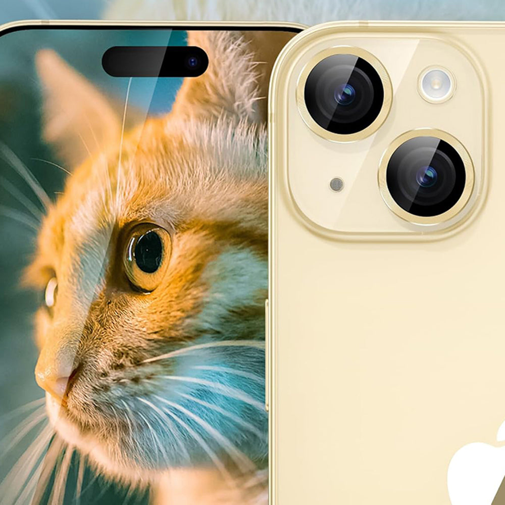 Folie de protectie Camera Spate Lito S+ pentru Apple iPhone 14, Sticla Securizata, Galbena