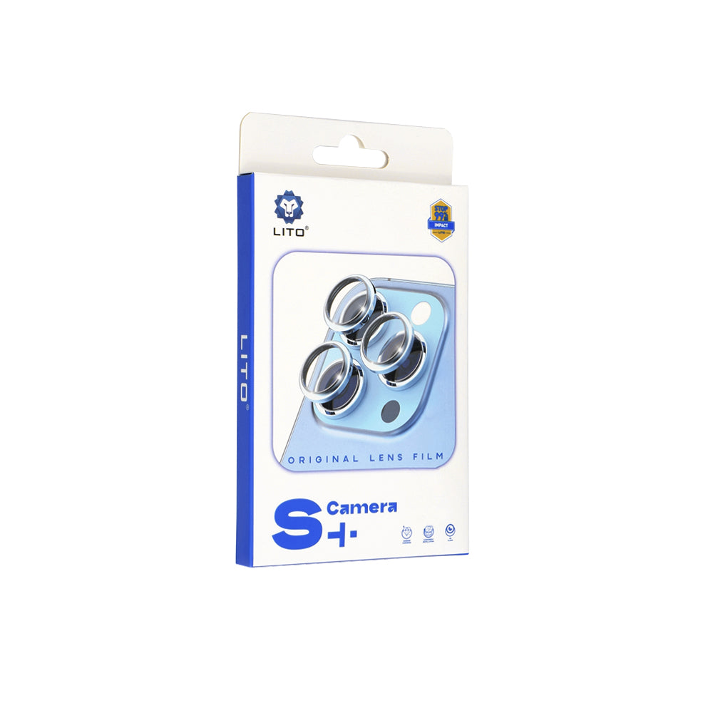 Folie de protectie Camera Spate Lito S+ pentru Apple iPhone 15 Pro Max / 15 Pro, Sticla Securizata, Albastra