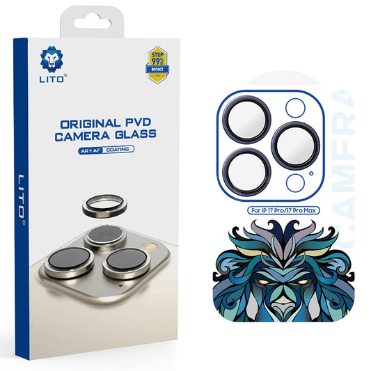 Folie de protectie Camera Spate Lito Titanium AR pentru Apple iPhone 17 Pro Max / 17 Pro, Sticla Securizata, Bleumarin
