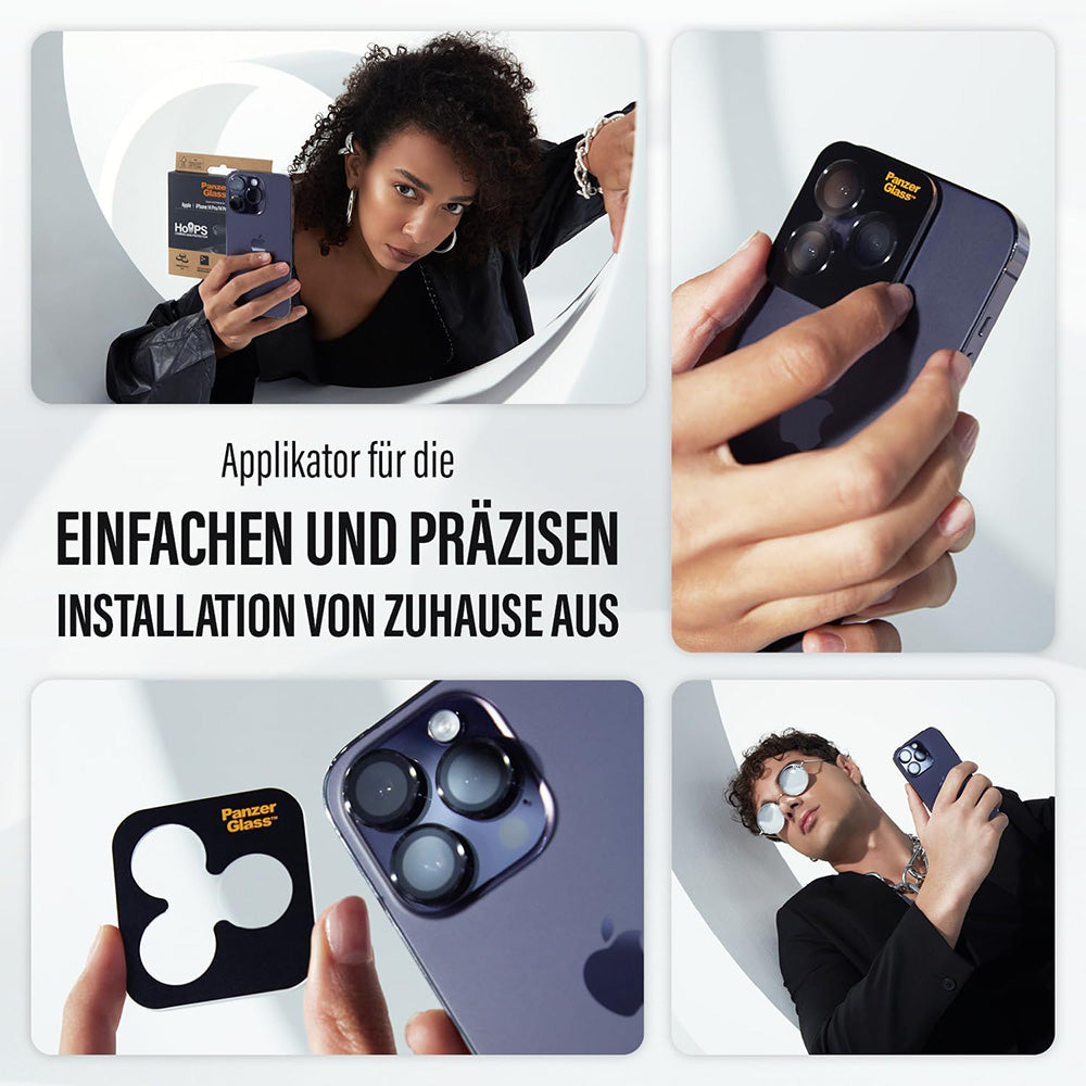 Folie de protectie Camera Spate PanzerGlass Hoops Glitter pentru Apple iPhone 17 / 16 Plus / 16, Sticla Securizata, Argintie