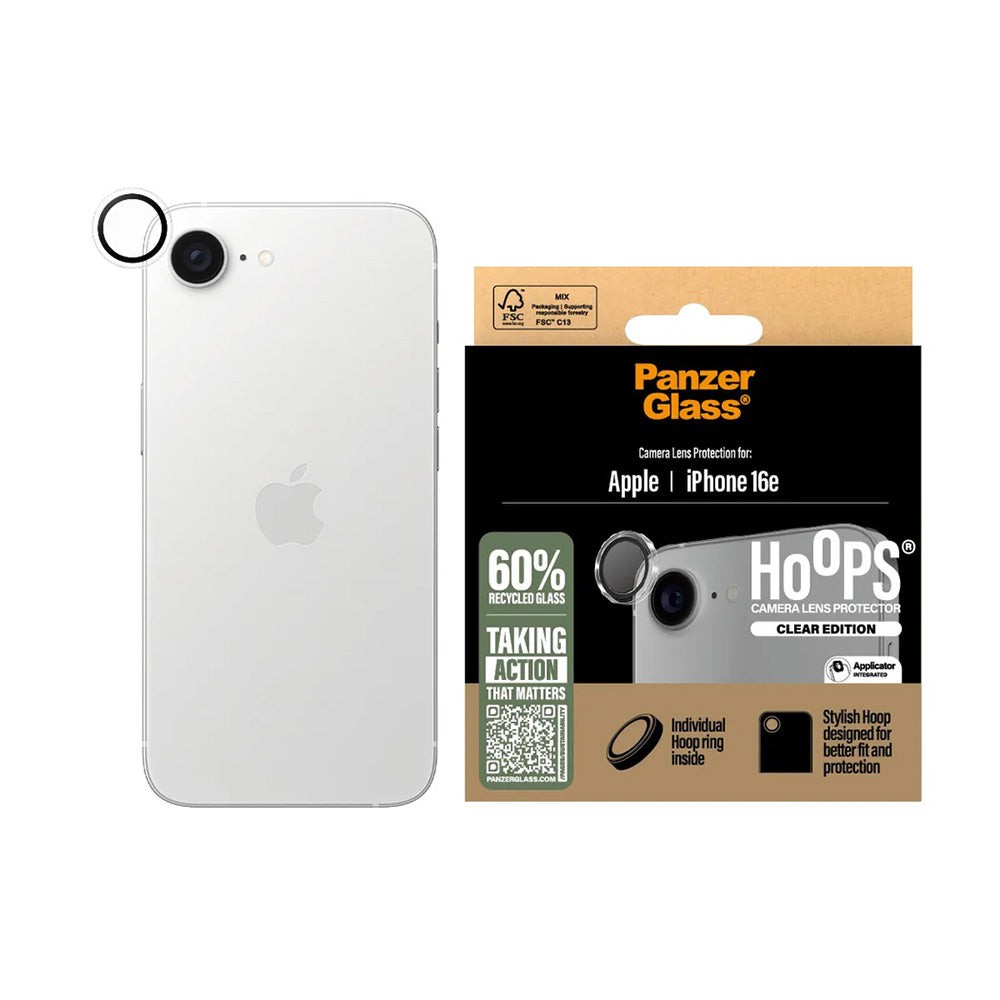 Folie de protectie Camera Spate PanzerGlass Hoops pentru Apple iPhone 17e / 16e, Sticla Securizata, Transparenta