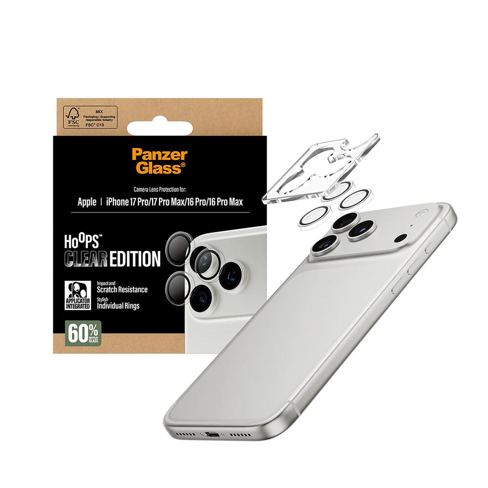 Folie de protectie Camera Spate PanzerGlass Hoops pentru Apple iPhone 17 Pro, Sticla Securizata, Transparenta