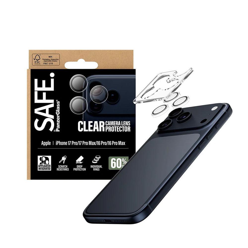 Folie de protectie Camera Spate PanzerGlass Safe. pentru Apple iPhone 17 Pro Max / 17 Pro / 16 Pro Max / 16 Pro, Sticla Securizata, Transparenta