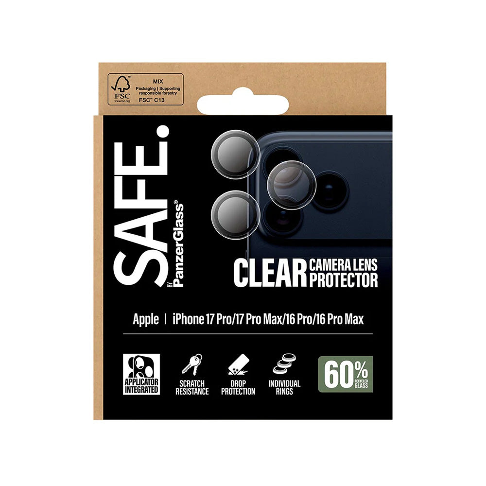 Folie de protectie Camera Spate PanzerGlass Safe. pentru Apple iPhone 17 Pro Max / 17 Pro / 16 Pro Max / 16 Pro, Sticla Securizata, Transparenta