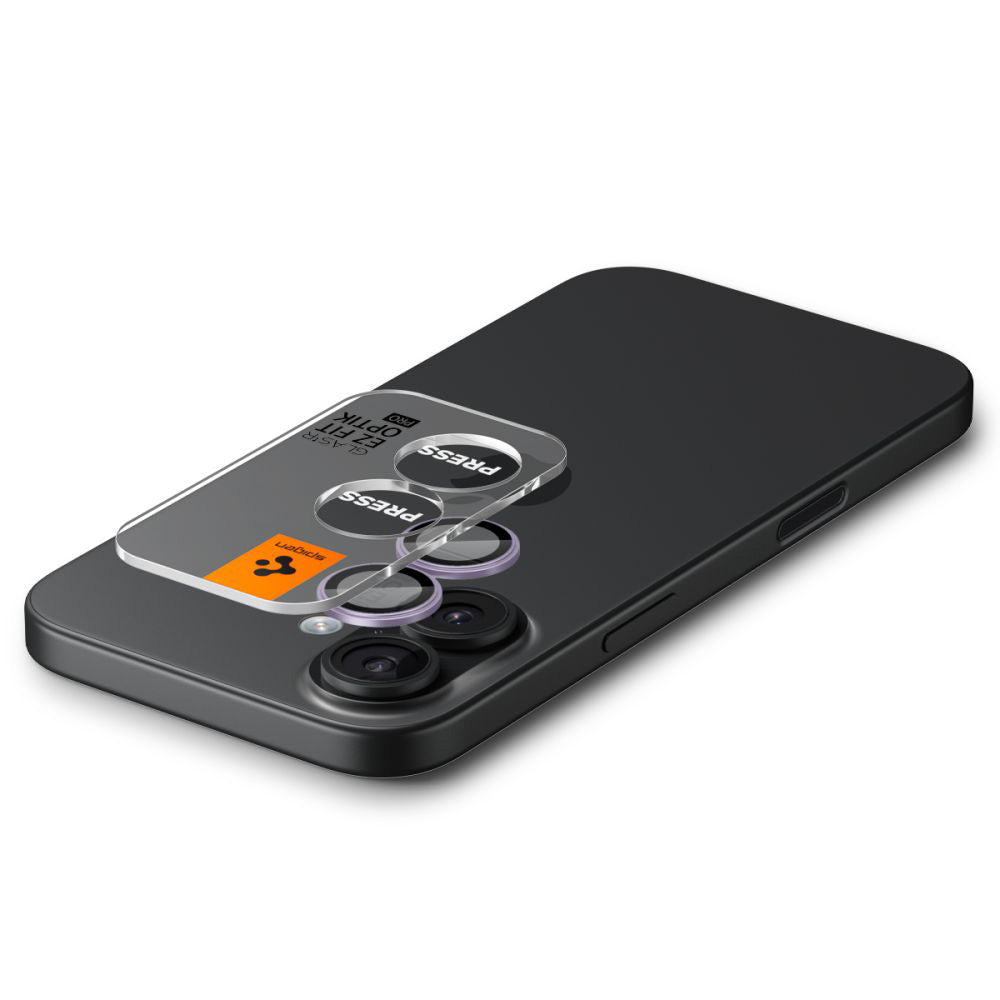 Folie de protectie Camera Spate Spigen GlastR EZ FIT Optik Pro pentru Apple iPhone 17 / 16 Plus / 16, Sticla Securizata, Set 2 bucati, Mov