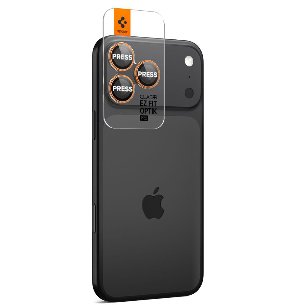 Folie de protectie Camera Spate Spigen GlastR EZ FIT Optik Pro pentru Apple iPhone 17 Pro Max / 17 Pro, Sticla Securizata, Set 2 bucati, Portocalie
