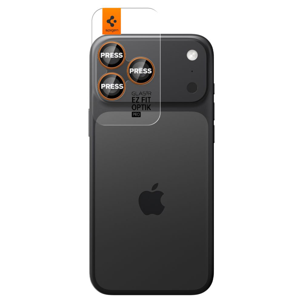 Folie de protectie Camera Spate Spigen GlastR EZ FIT Optik Pro pentru Apple iPhone 17 Pro Max / 17 Pro, Sticla Securizata, Set 2 bucati, Portocalie