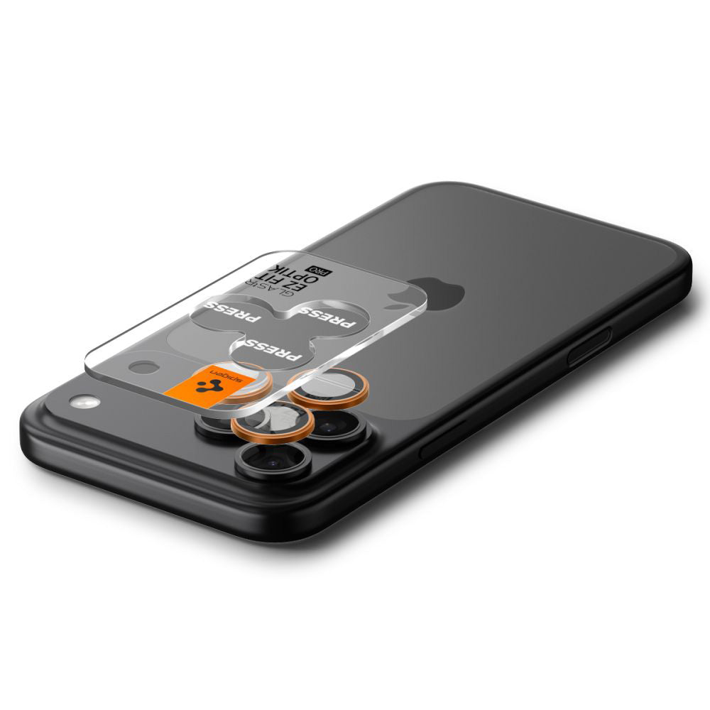 Folie de protectie Camera Spate Spigen GlastR EZ FIT Optik Pro pentru Apple iPhone 17 Pro Max / 17 Pro, Sticla Securizata, Set 2 bucati, Portocalie