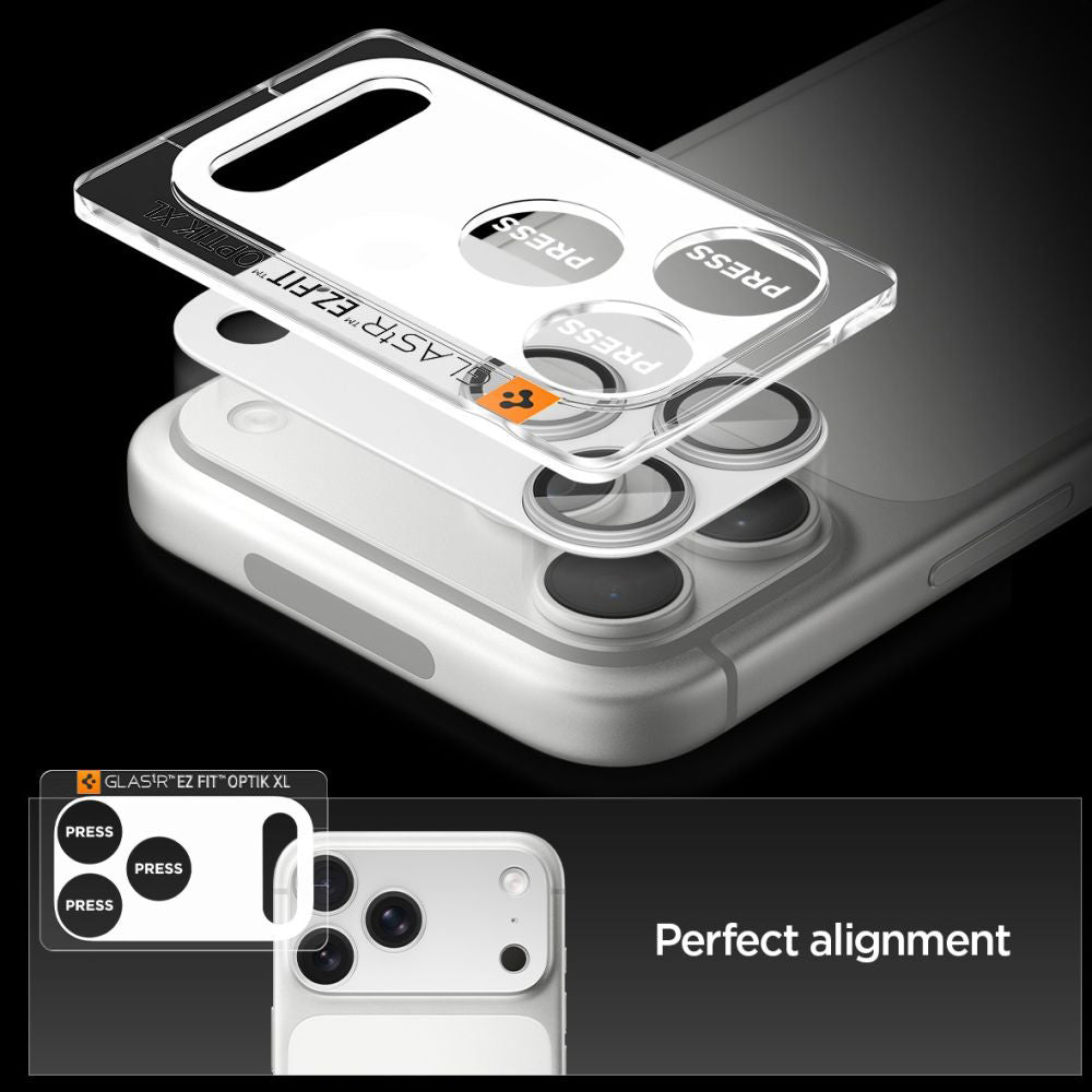 Folie de protectie Camera Spate Spigen GlastR EZ FIT Optik Pro XL pentru Apple iPhone 17 Pro, Sticla Securizata, Argintie AGL10647