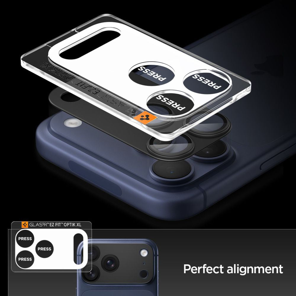 Folie de protectie Camera Spate Spigen GlastR EZ FIT Optik Pro XL pentru Apple iPhone 17 Pro, Sticla Securizata, Neagra AGL10644