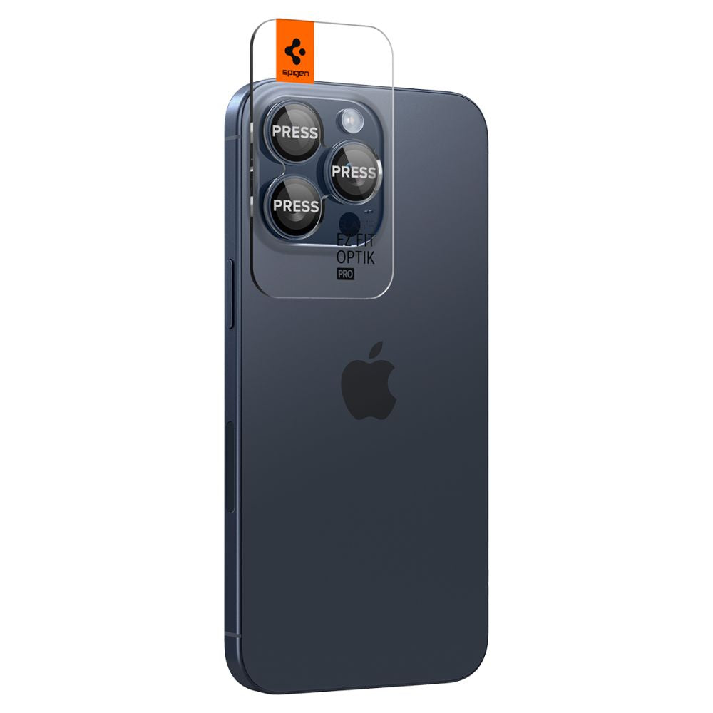 Folie de protectie Camera Spate Spigen GlastR EZ FIT Optik Pro pentru Apple iPhone 16 Pro Max / 16 Pro, Sticla Securizata, Set 2 bucati, Albastra