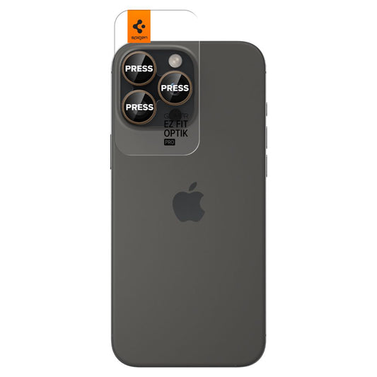 Folie de protectie Camera Spate Spigen GlastR EZ FIT Optik Pro pentru Apple iPhone 16 Pro, Sticla Securizata, Set 2 bucati, Bronz AGL08862