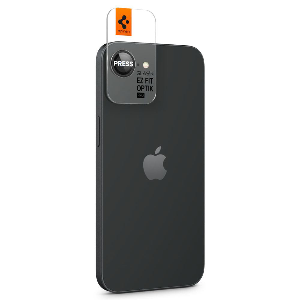 Folie de protectie Camera Spate Spigen GlastR EZ FIT Optik Pro pentru Apple iPhone 17e / 16e, Sticla Securizata, Set 2 bucati, Neagra AGL09279