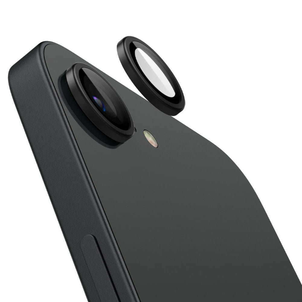 Folie de protectie Camera Spate Spigen GlastR EZ FIT Optik Pro pentru Apple iPhone 17e / 16e, Sticla Securizata, Set 2 bucati, Neagra AGL09279