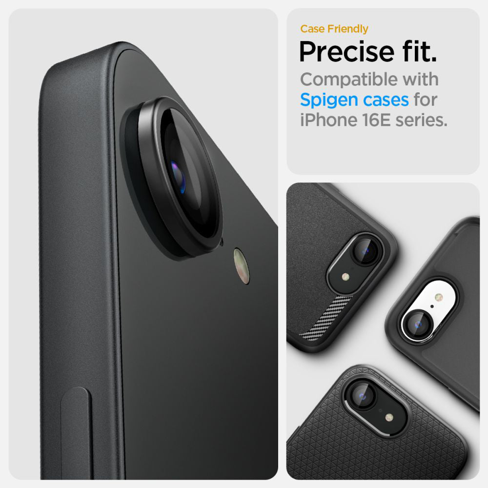 Folie de protectie Camera Spate Spigen GlastR EZ FIT Optik Pro pentru Apple iPhone 17e / 16e, Sticla Securizata, Set 2 bucati, Neagra AGL09279