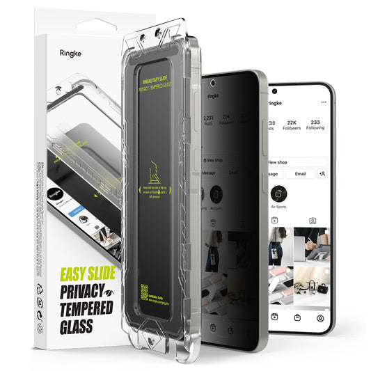 Folie de protectie Ecran Privacy Ringke Easy Slide pentru Samsung Galaxy S25 S931 / S24 S921, Sticla Securizata, Full Glue, Set 2 bucati