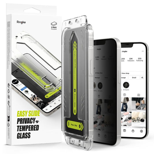 Folie de protectie Ecran Privacy Ringke Easy Slide pentru Apple iPhone 16e / 14 / 13 Pro / 13, Sticla Securizata, Full Glue, Set 2 bucati