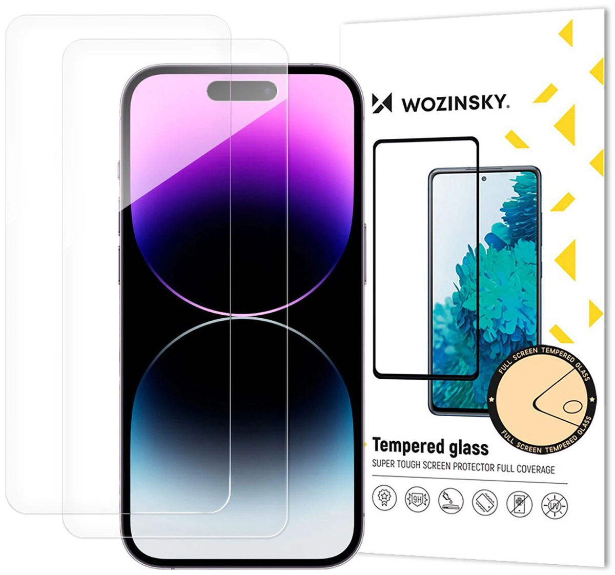 Folie de protectie Ecran WZK pentru Apple iPhone 18 Pro / 17 Pro / 16 Pro, Sticla Securizata, Full Glue, Set 2 bucati