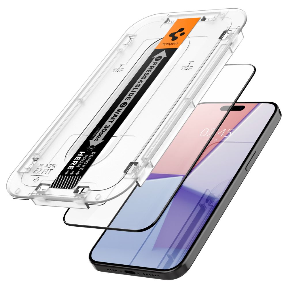 Folie de protectie Ecran Spigen GlastR EZ FIT HD pentru Apple iPhone 15 Pro Max, Sticla Securizata, Full Glue, Neagra AGL06879