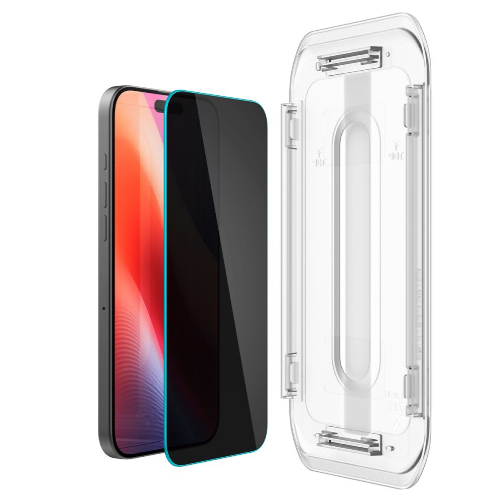Folie de protectie Ecran Privacy Spigen GlastR EZ FIT pentru Apple iPhone 17 Pro Max / 16 Pro Max, Sticla Securizata, Full Glue, Set 2 bucati AGL07908