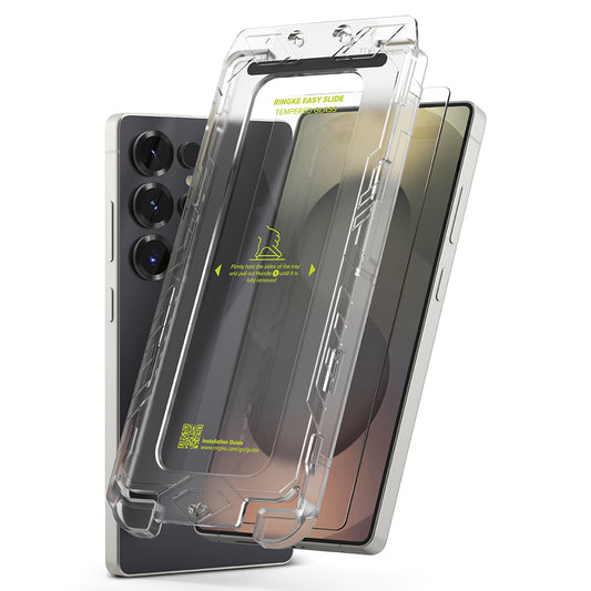 Folie de protectie Ecran Ringke Easy Slide pentru Samsung Galaxy S25 Ultra S938, Sticla Securizata, Full Glue, Set 2 bucati