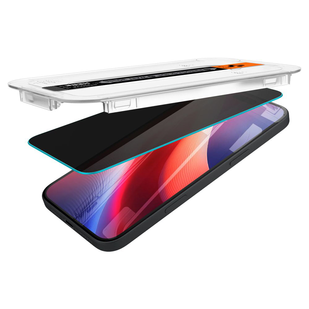 Folie de protectie Ecran Privacy Spigen GlastR EZ FIT pentru Apple iPhone 16 / 15, Sticla Securizata, Full Glue, Set 2 bucati