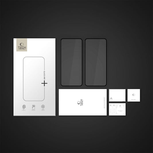 Folie de protectie Ecran Tech-Protect FIT+ pentru Motorola Moto G56, Sticla Securizata, Full Glue, Set 2 bucati, 2.5D, Neagra