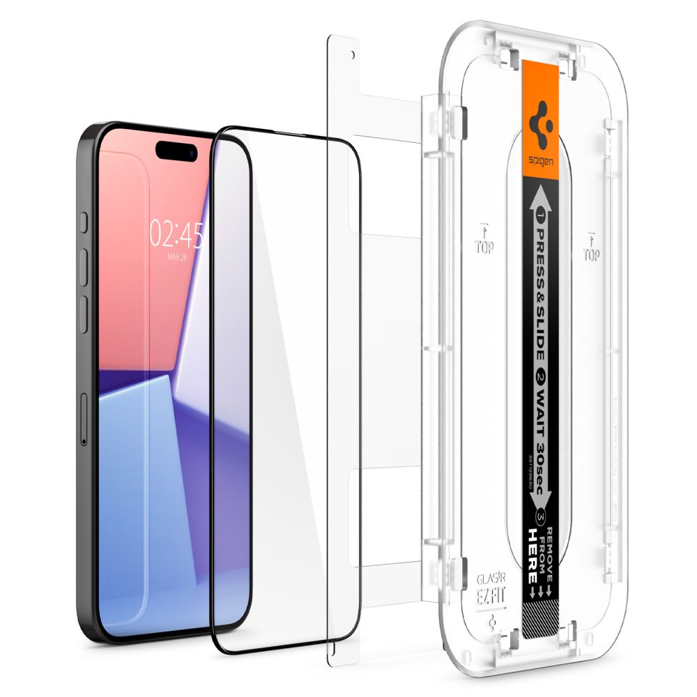 Folie de protectie Ecran Spigen GlastR EZ FIT HD pentru Apple iPhone 15 Pro Max, Sticla Securizata, Full Glue, Neagra AGL06879