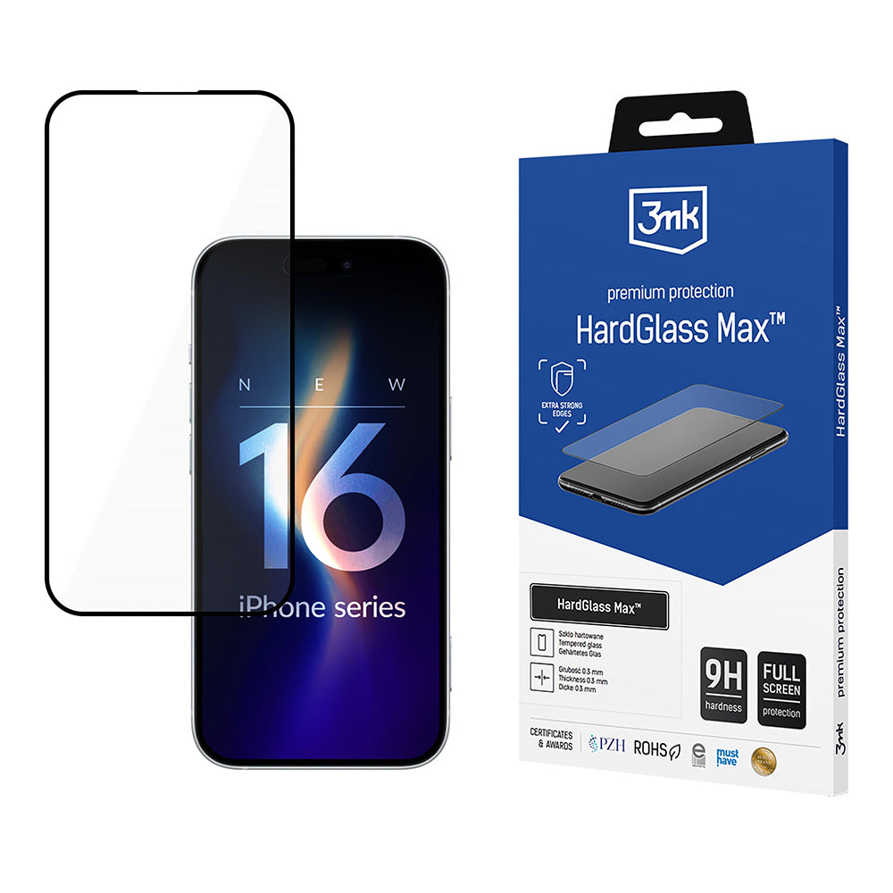 Folie de protectie Ecran 3MK HardGlass Max pentru Apple iPhone 16 Pro, Sticla Securizata, Full Glue, Neagra