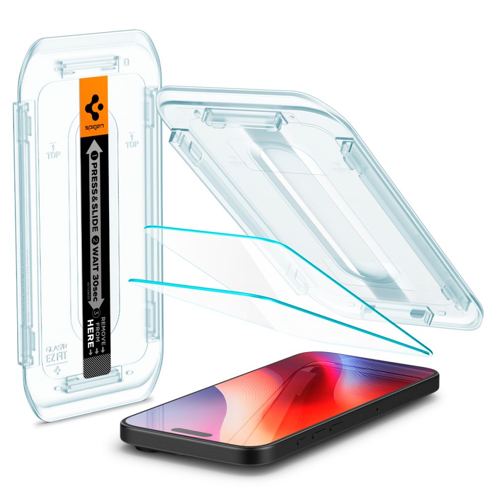 Folie de protectie Ecran Spigen GlastR EZ FIT pentru Apple iPhone 17 Pro Max / 16 Pro Max, Sticla Securizata, Full Glue, Set 2 bucati AGL07907