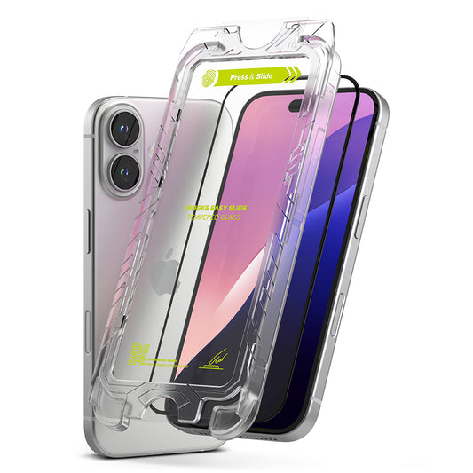 Folie de protectie Ecran Ringke Easy Slide pentru Apple iPhone 16 / 15, Sticla Securizata, Full Glue, Set 2 bucati, Neagra