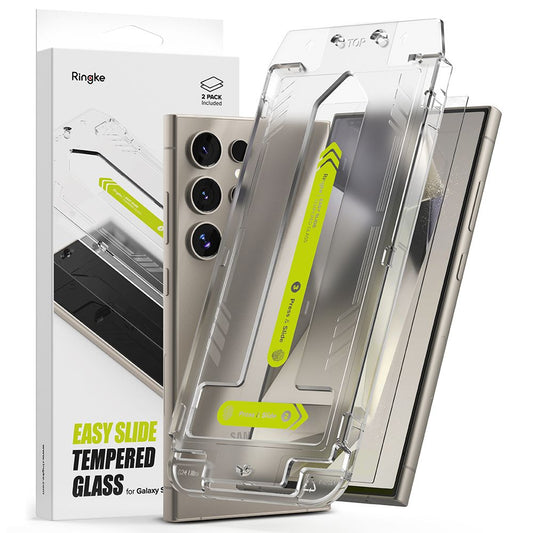 Folie de protectie Ecran Ringke Easy Slide pentru Samsung Galaxy S24 Ultra S928, Sticla Securizata, Full Glue, Set 2 bucati